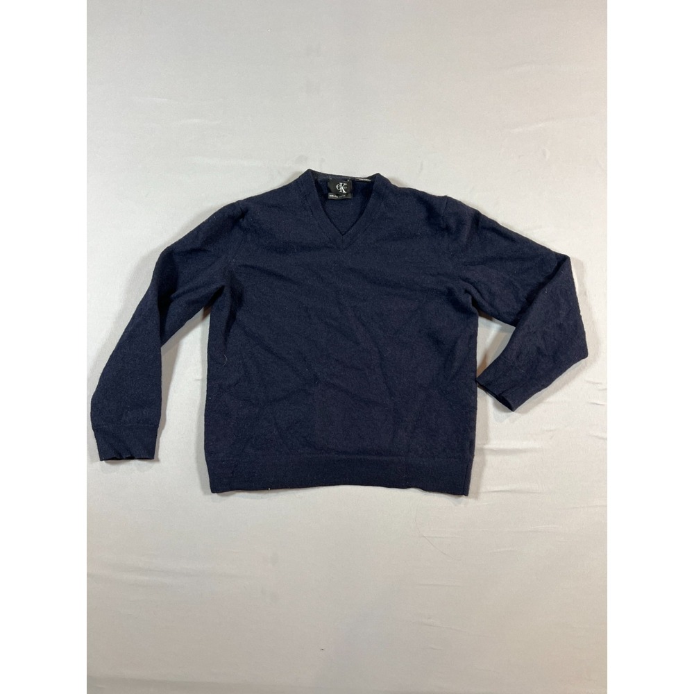 Calvin Klein Sweater Kids Small Navy Blue V Neck Extra Fine Merino Tight Knit